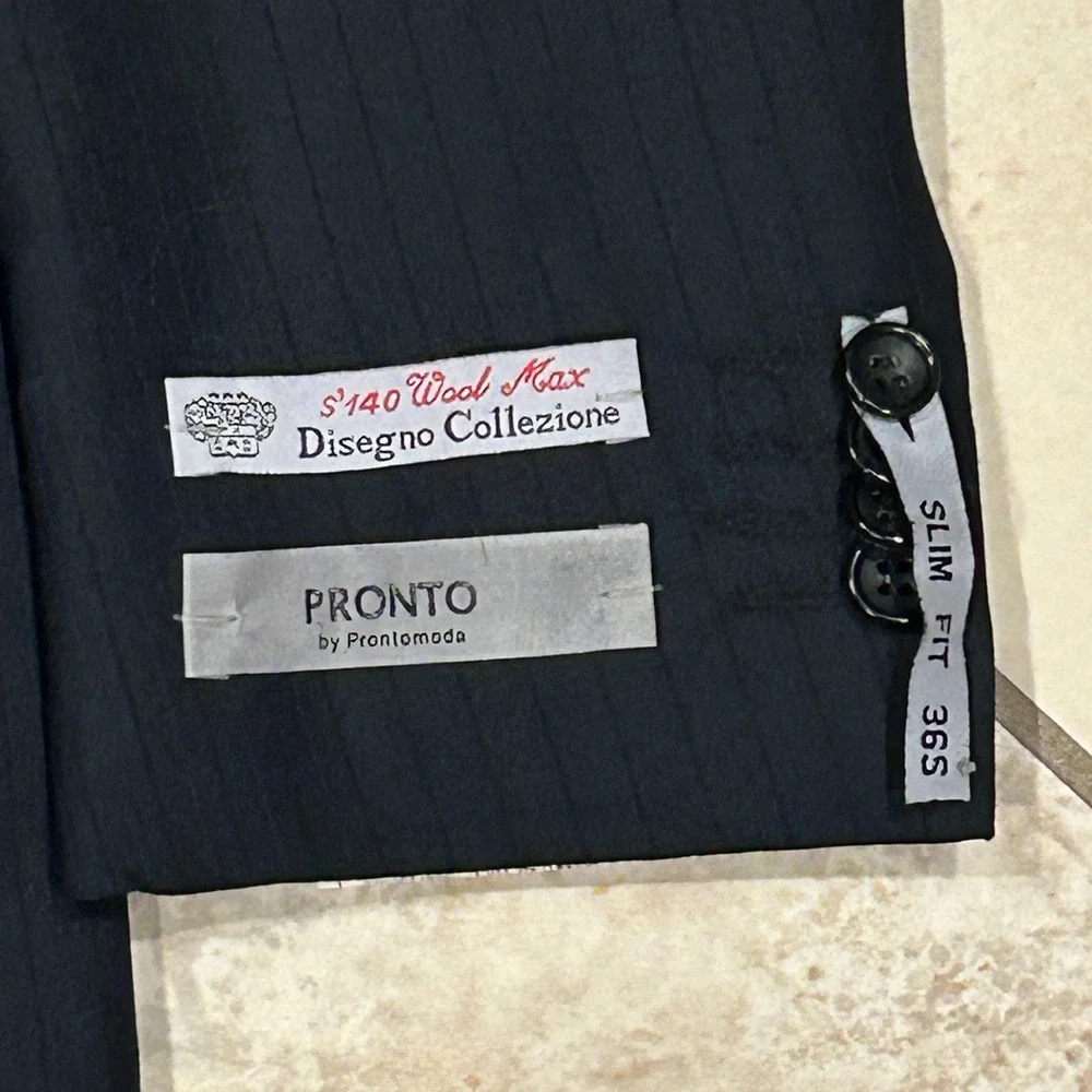 Pronto by Prontomoda Blazer Mens 36S Black Wool Max Super 140s Slim Fit Jacket